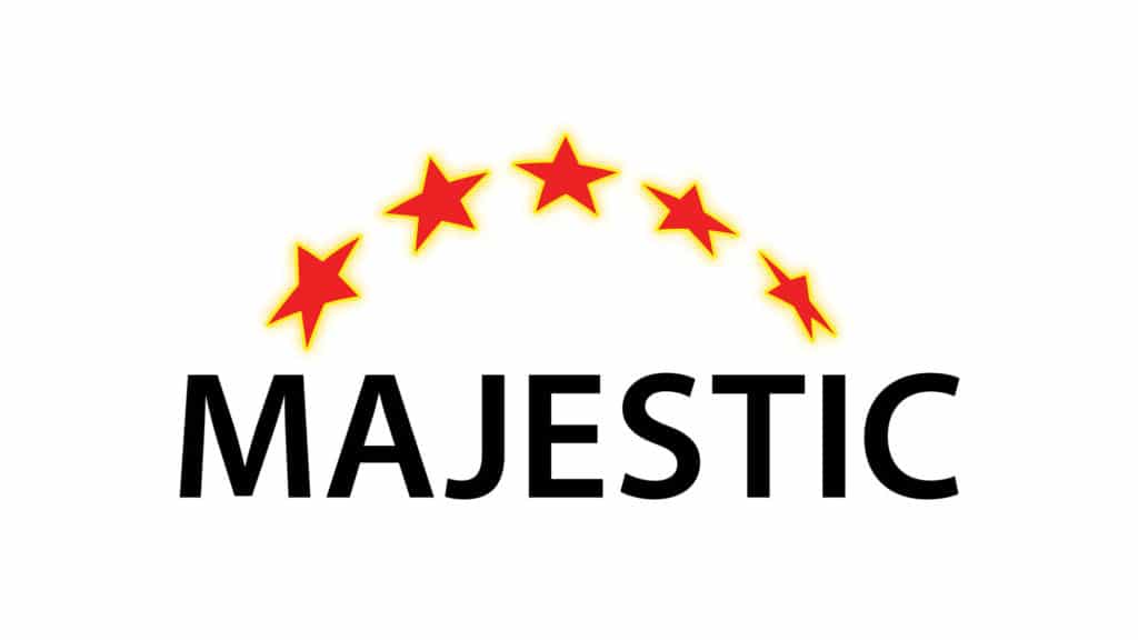 majestic sign with red stars on the top as a logo