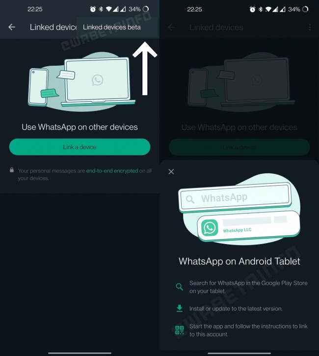 WhatsApp link to Android tablet