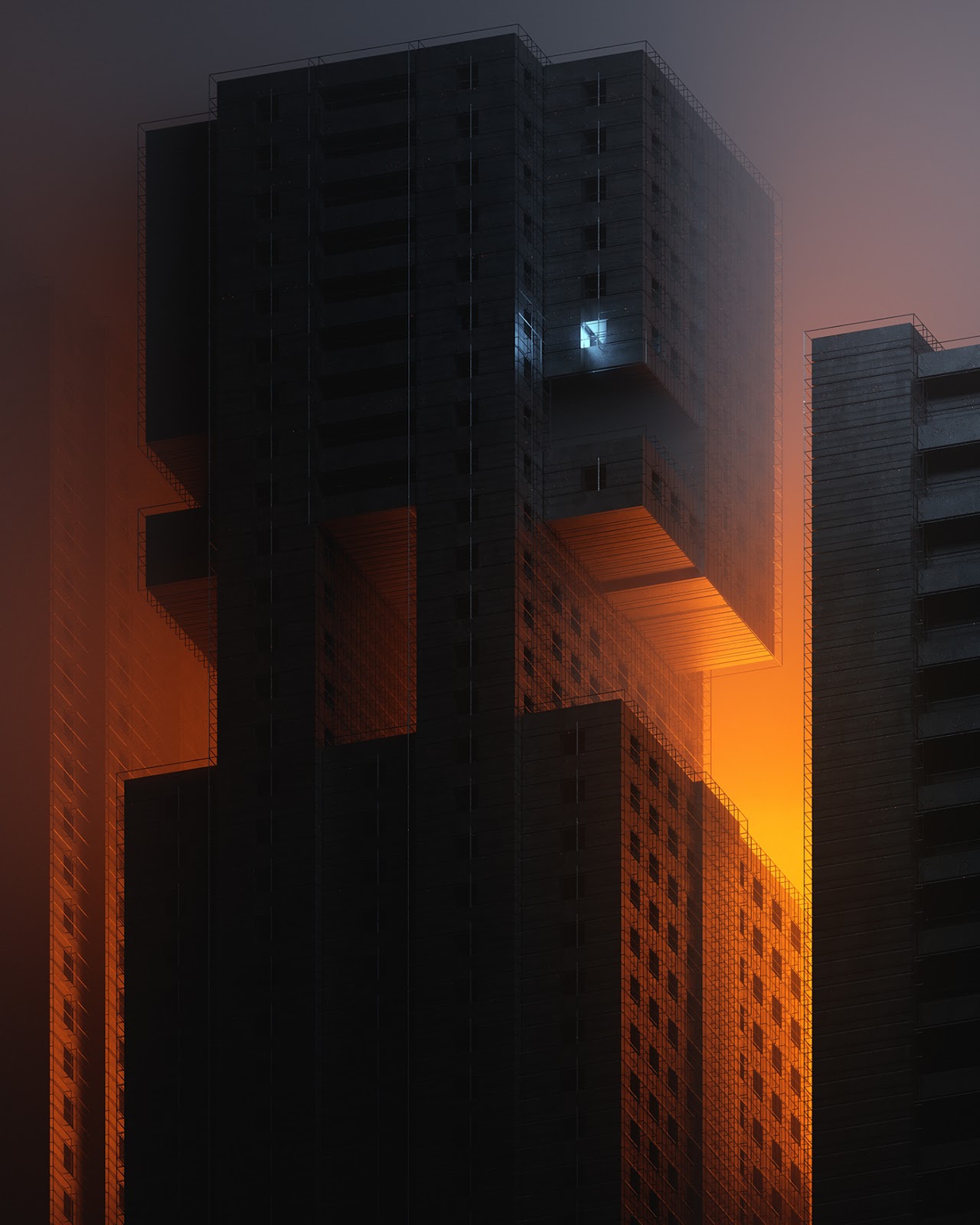 3D aesthetic architecture atmosphere blender Brutalism building fog Insomnia light