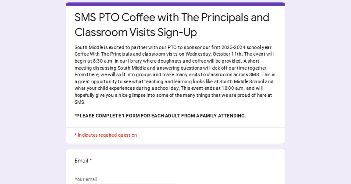 SMS PTO Coffee with The Principals and Classroom Visits Sign-Up
