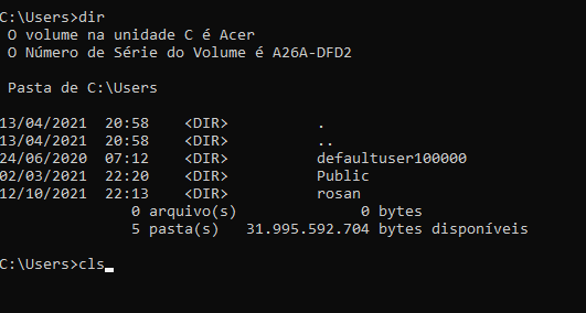 digitando comando cls no prompt