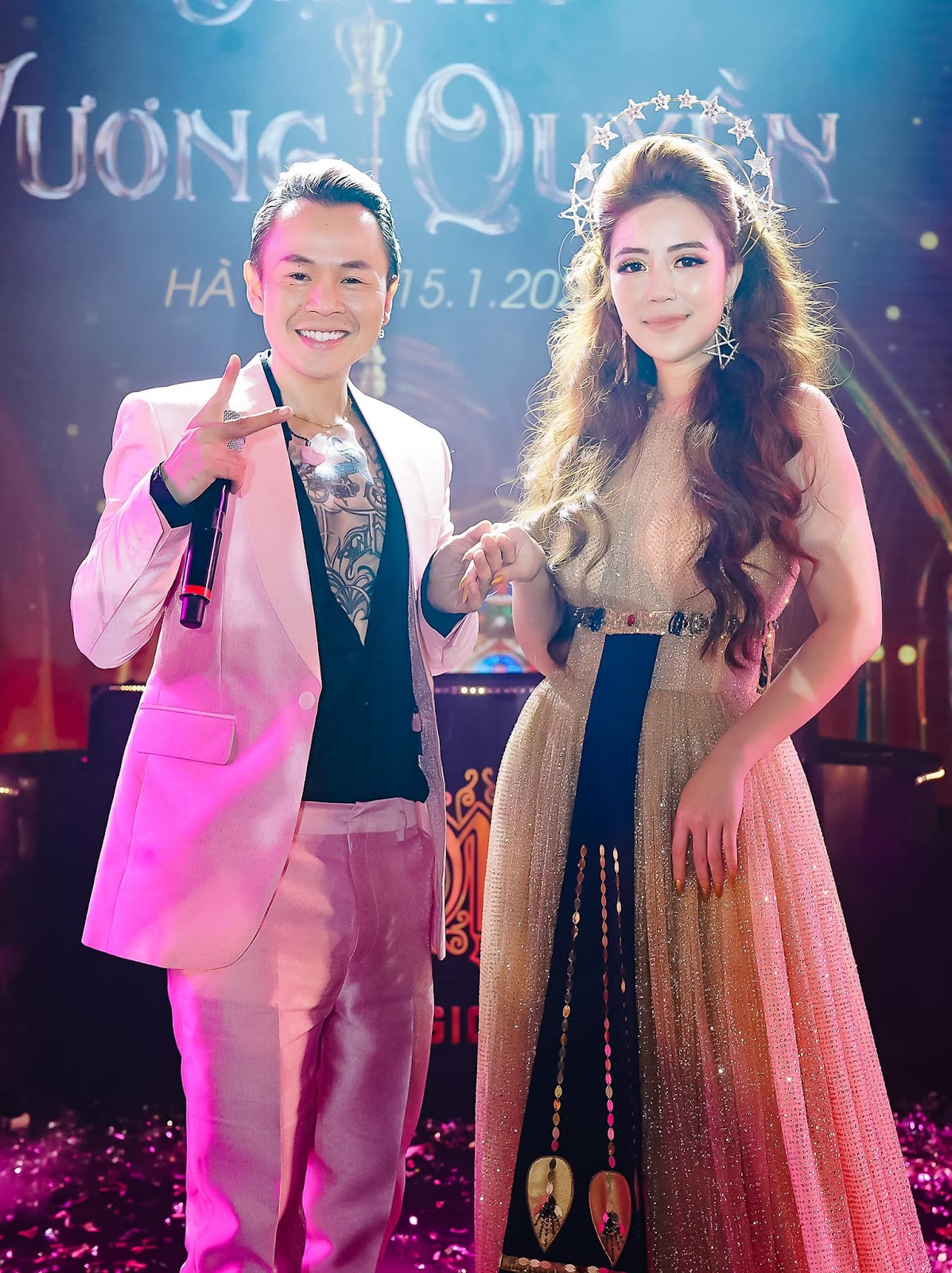 Ông hoàng nhạc rap Binz rạng rỡ cạnh nữ hoàng xinh đẹp Đào Minh Châu trong dạ tiệc