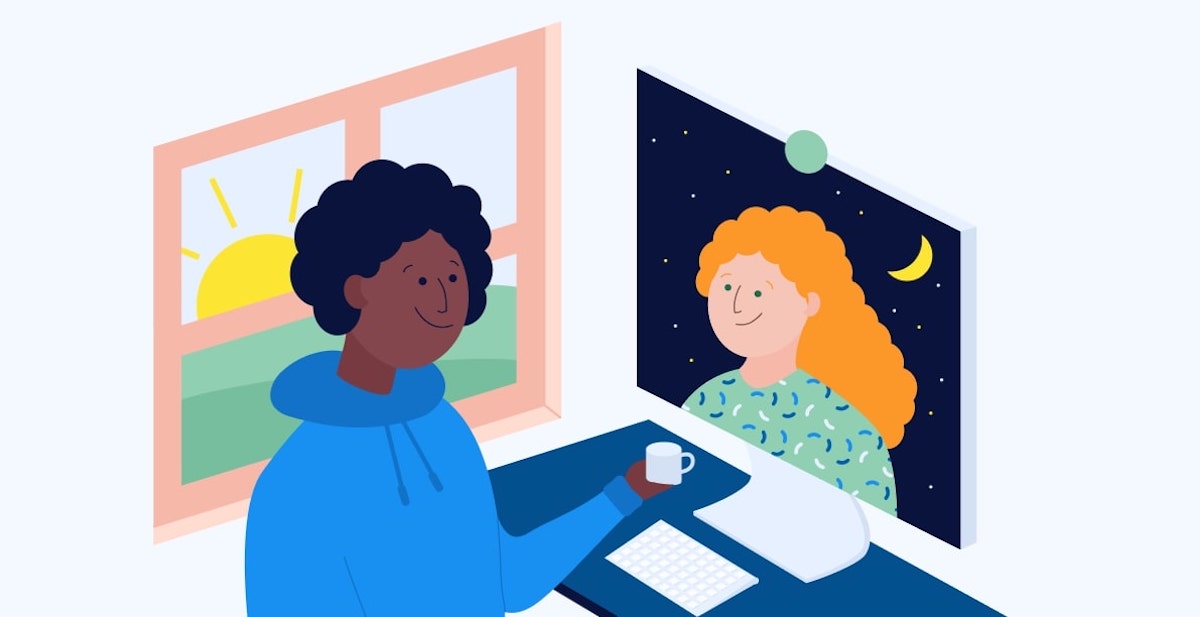 Illustration of employees having a video call
