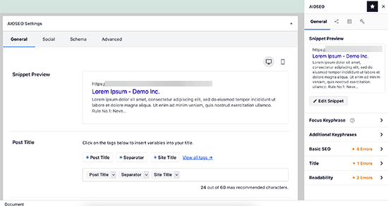 Configurações de SEO tudo em um no editor de blocos