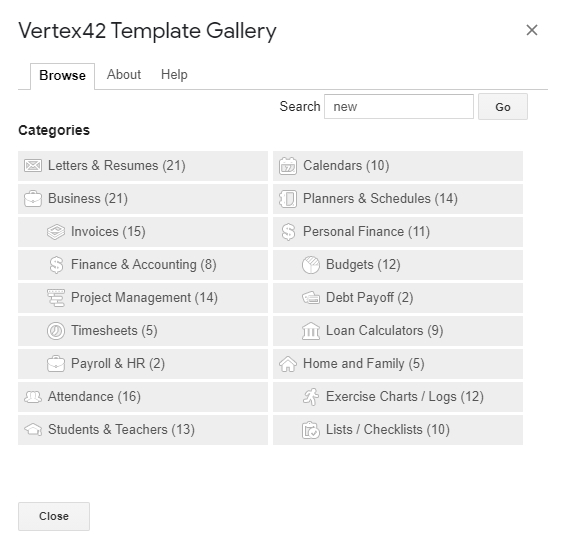 add ons for finding templates in google sheets