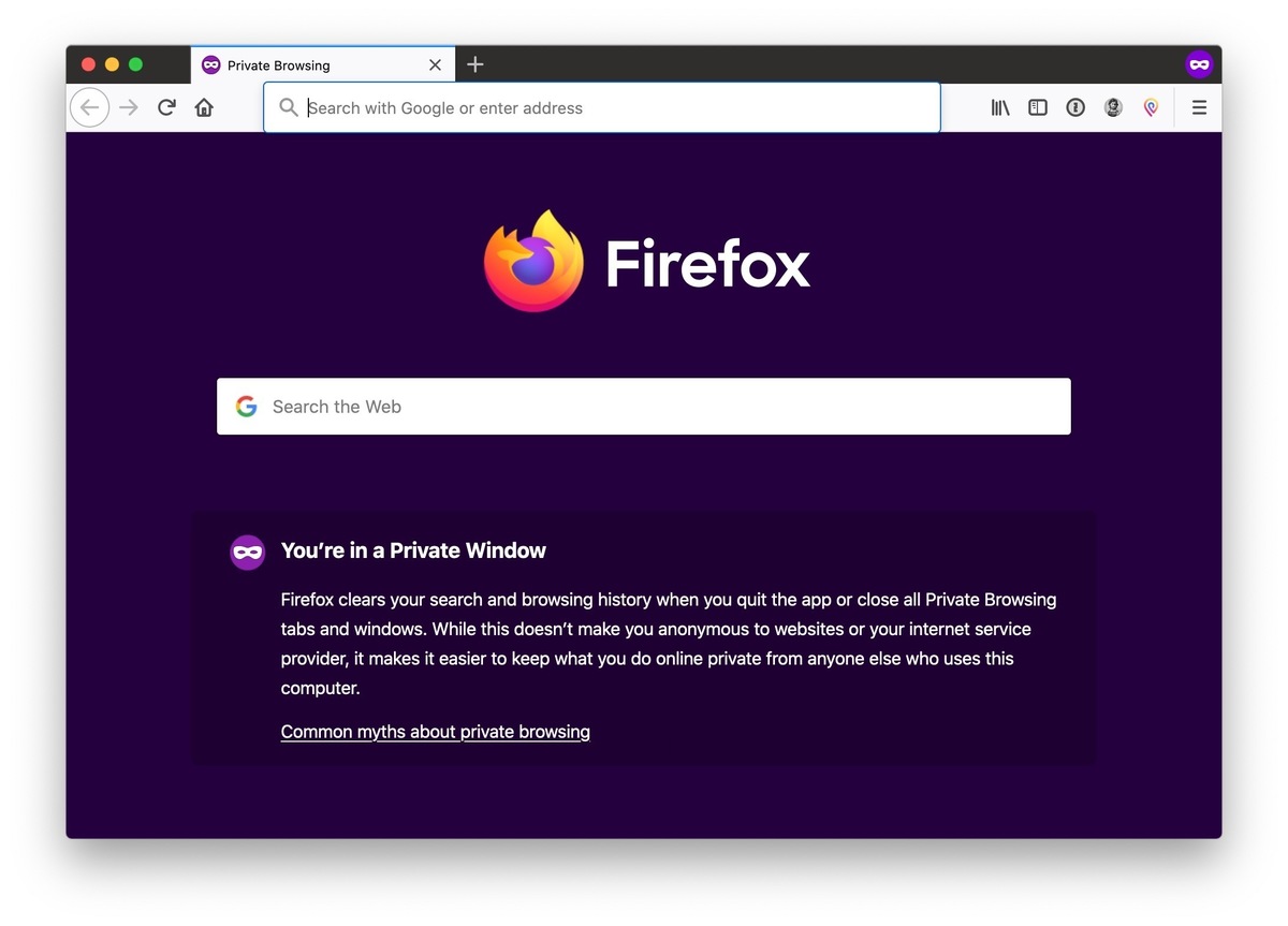 hiển thị chế độ ẩn danh trong Firefox