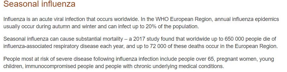 seasoal influenza, Influenssa Euroopassa,  Centers for Disease Control and Prevention 