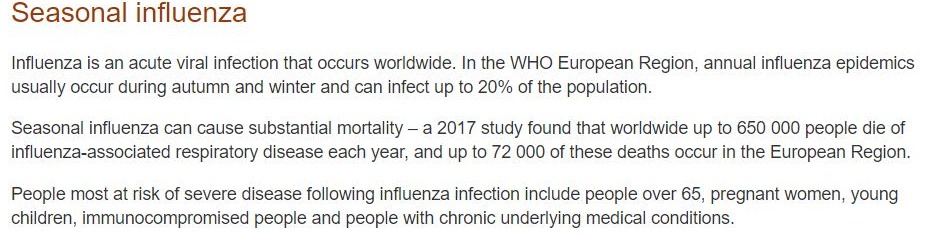 seasoal influenza, Influenssa Euroopassa,  Centers for Disease Control and Prevention Influenza in Europe