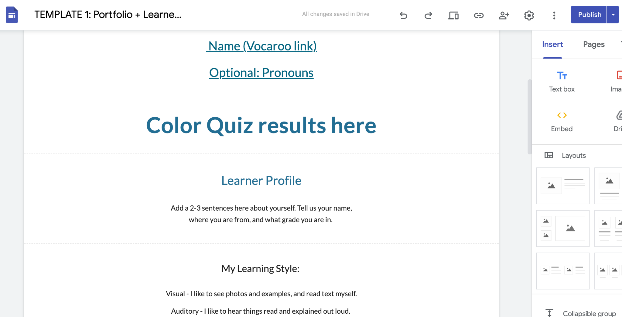 learner profiles template