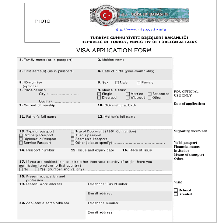 Dịch vụ làm visa Thổ Nhĩ Kỳ - Mẫu tờ khai xin visa đi Thổ Nhĩ Kỳ download tại https://www.konsolosluk.gov.tr/visa.
