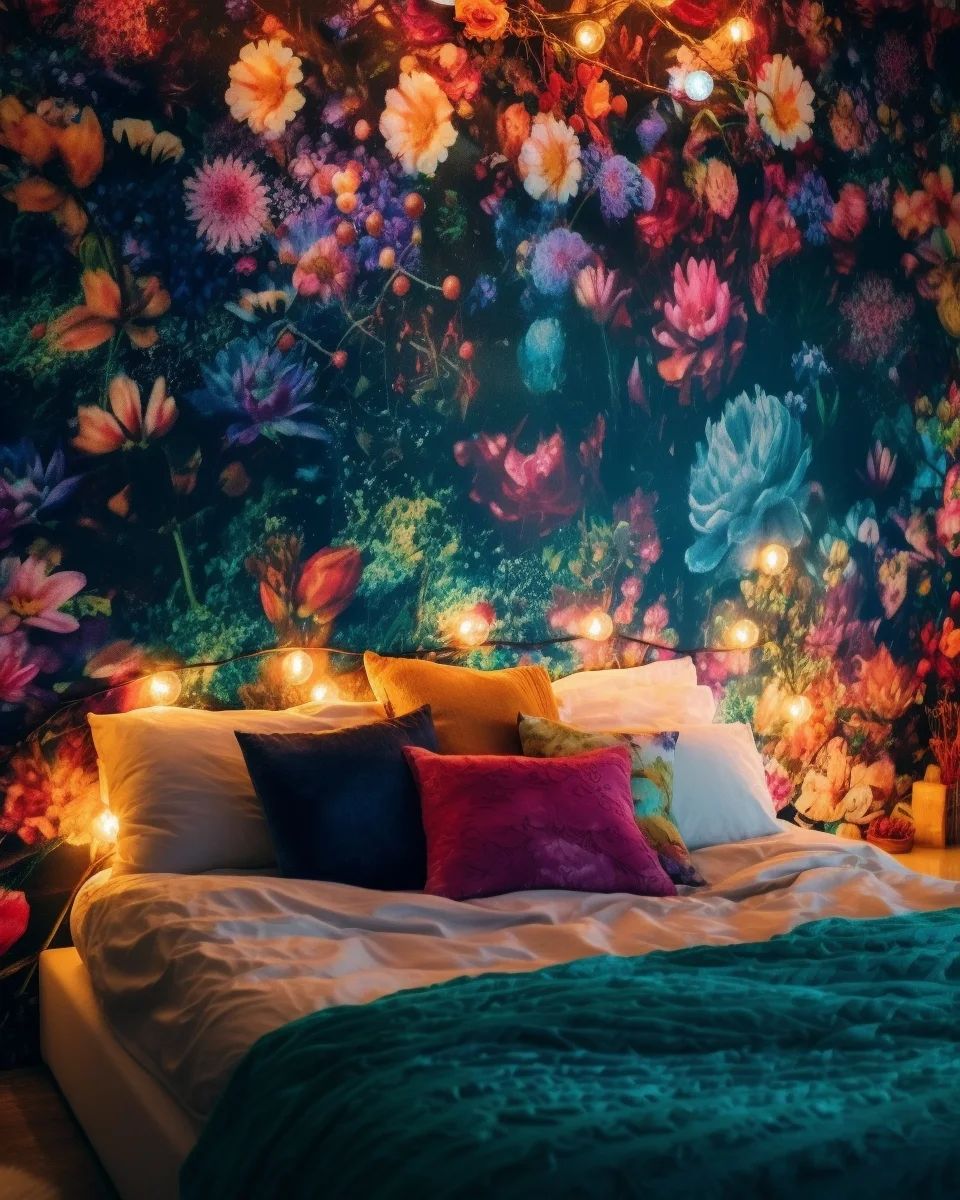 Dark Wall With Bright Florals