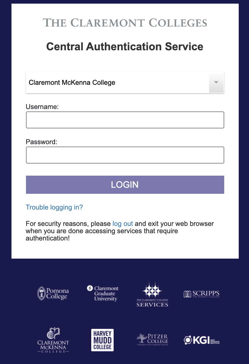 The Central Authentication Service login screen.