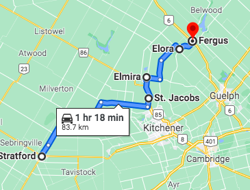 map of road trip in ontario