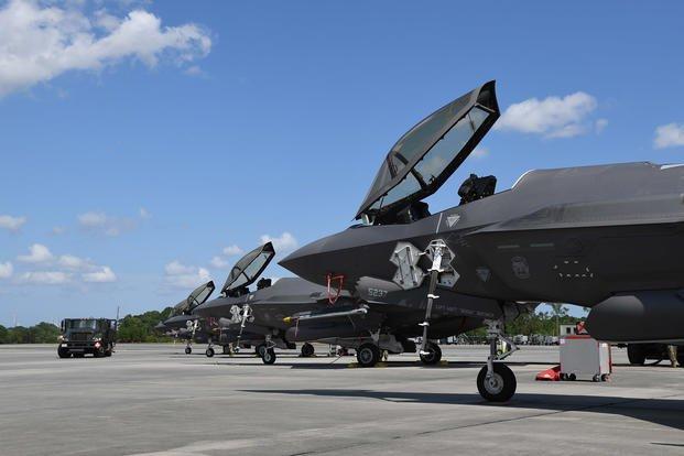 U.S. Air Force F-35 Lightning IIs park on the Air Dominance Center flight line at the Air Dominance Center, a Combat Training Readiness Center in Savannah, Georgia. 