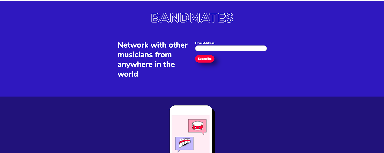 Bandmates Landing Page from Mailchimp