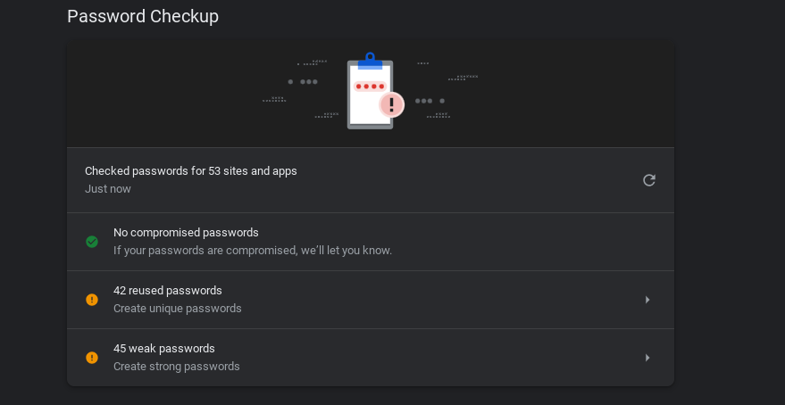 screenshot of google password manager in dark mode 