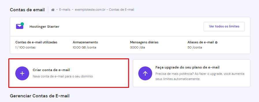 Criando conta de e-mail na Hostinger