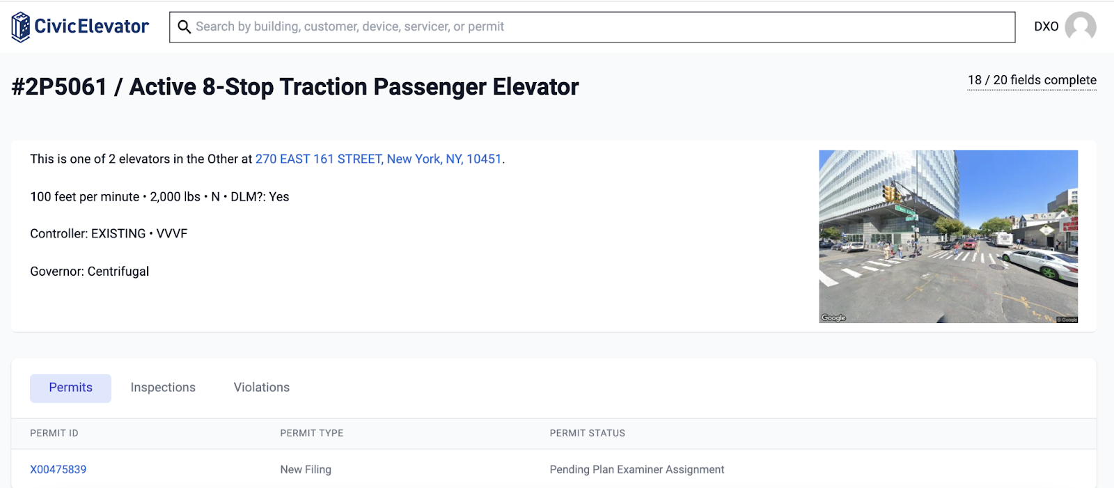 Screenshot of a detail page for a device on Civic Elevator.