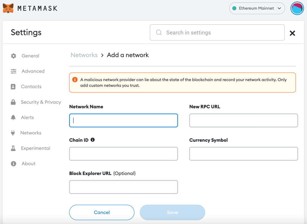 blank fields in metamask extension, arbitrum network