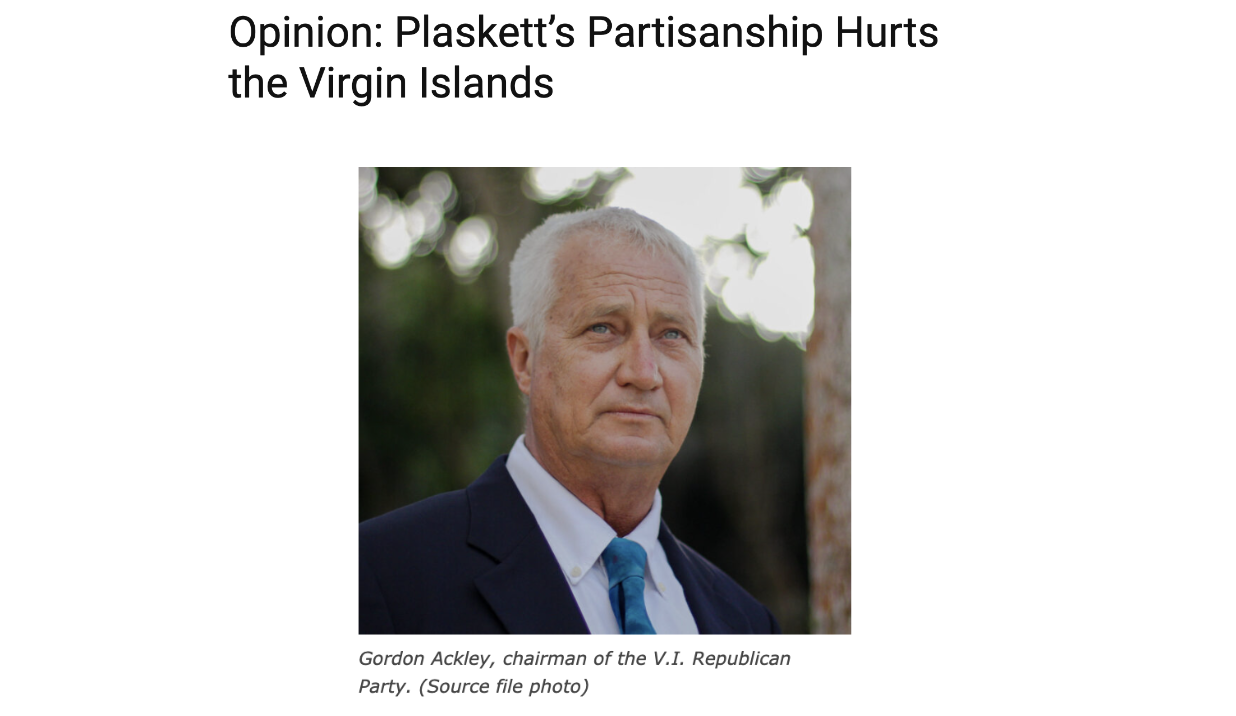 Opinion: Plaskett's Partisanship Hurts the Virgin Islands - Gordon Ackley, chairman of the V.I. Republican Party