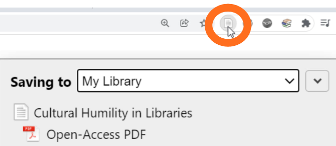 Screenshot of using the Zotero Connector to add citations to Zotero Standalone