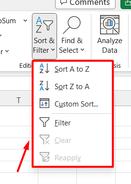 how to alphabetize in Excel- List of options
