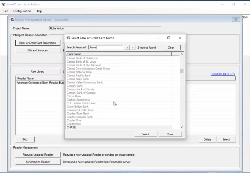 convert credit card statements to excel via ScanWriter