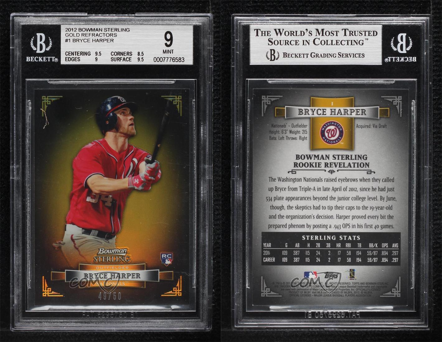 most valuable Bryce Harper Rookie Cards: 2012 Bowman Sterling #1 Gold Refractor