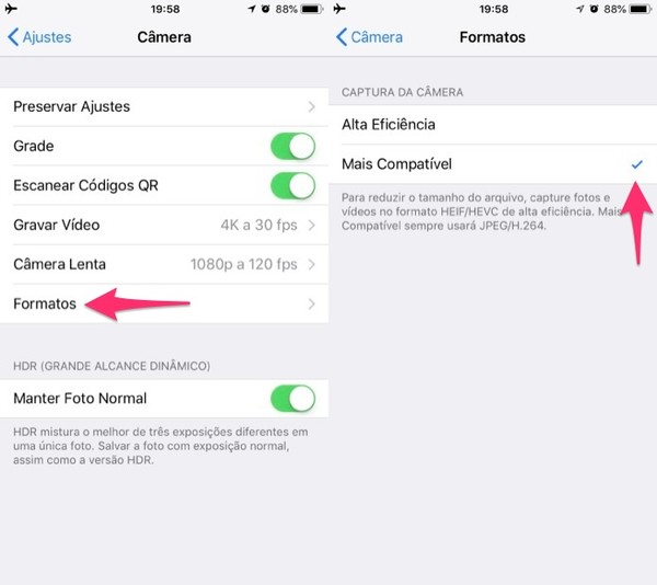 Configuração de câmera iPhone