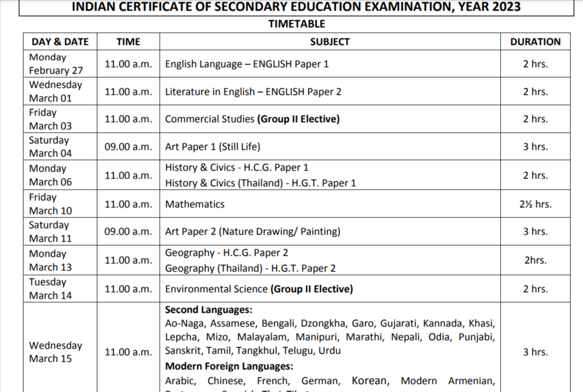 Icse Time Table Direct Link Cisce Th Class Date Sheet Cloud My XXX