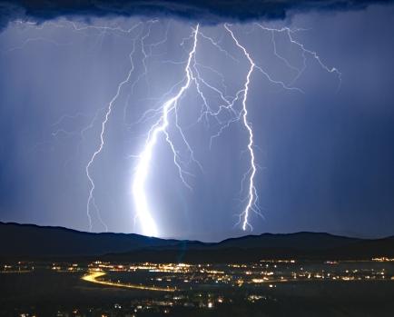 Lightning strikes are seen about 2 a.m. Wednesday, June 22, 2022, over Santa Clarita as a monsoonal storm enters the area. (Photo by Mike Meadows/Contributing Photographer)
