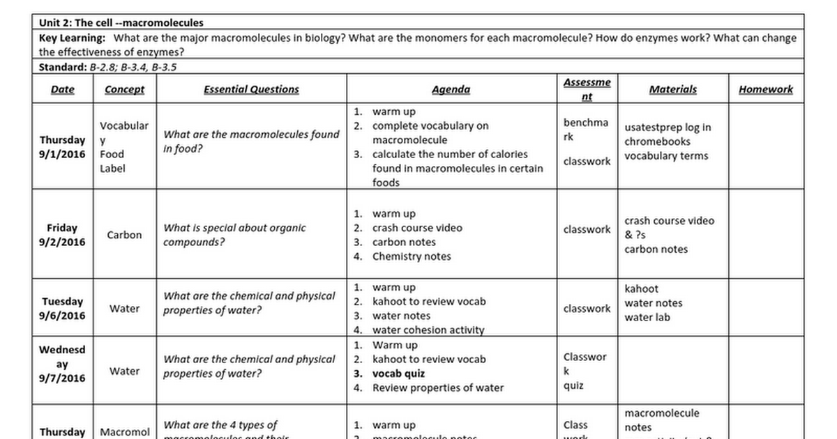 Bio-Macromolecule Unit Fall 2016 - Google Docs