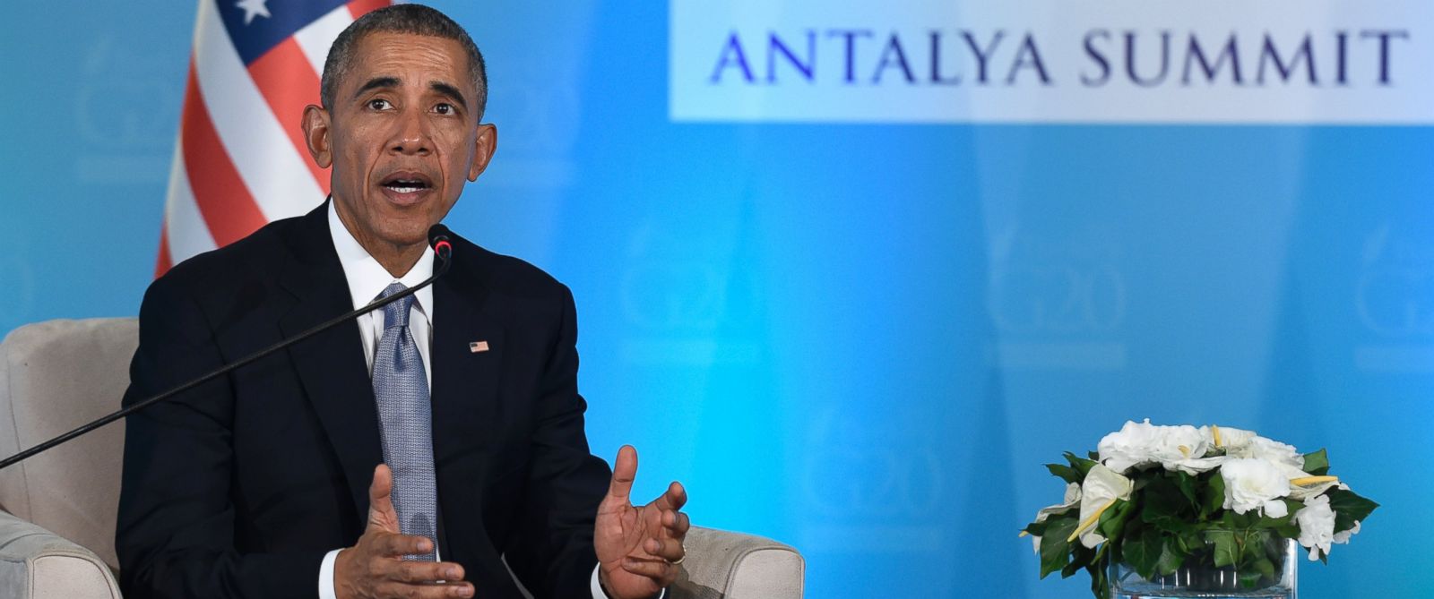 PHOTO: U.S President Barack Obama speaks during a press availability with Turkey?s President Recep Tayyip Erdogan in Antalya, Turkey, Sunday, Nov. 15, 2015.