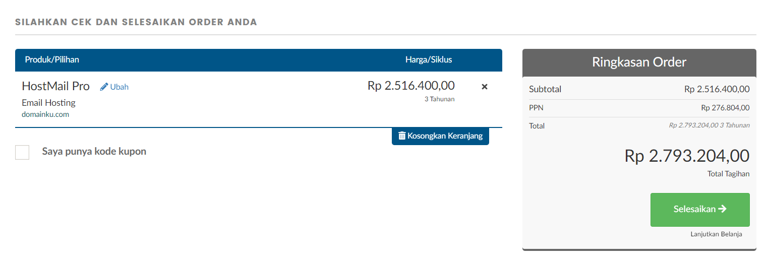 Cara Order Email Hosting IDwebhost