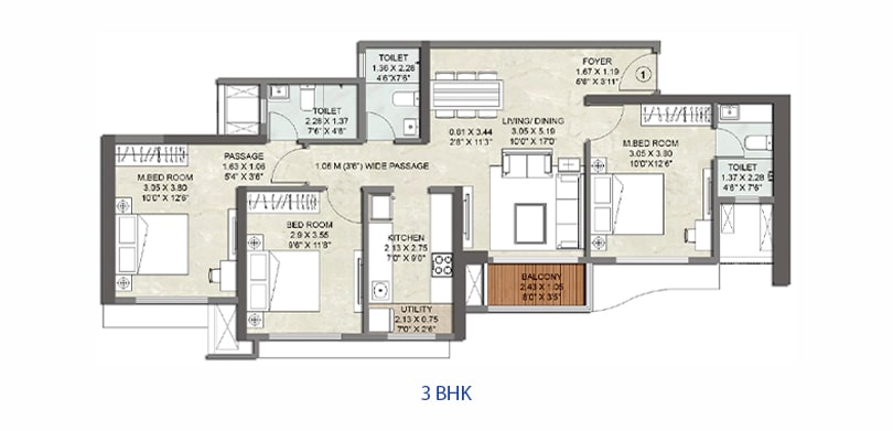 Kalpataru Srishti 3 BHK Floor Plan