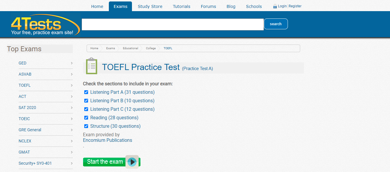 3. Tes TOEFL Online Gratis di 4Tests TOEFL Practice