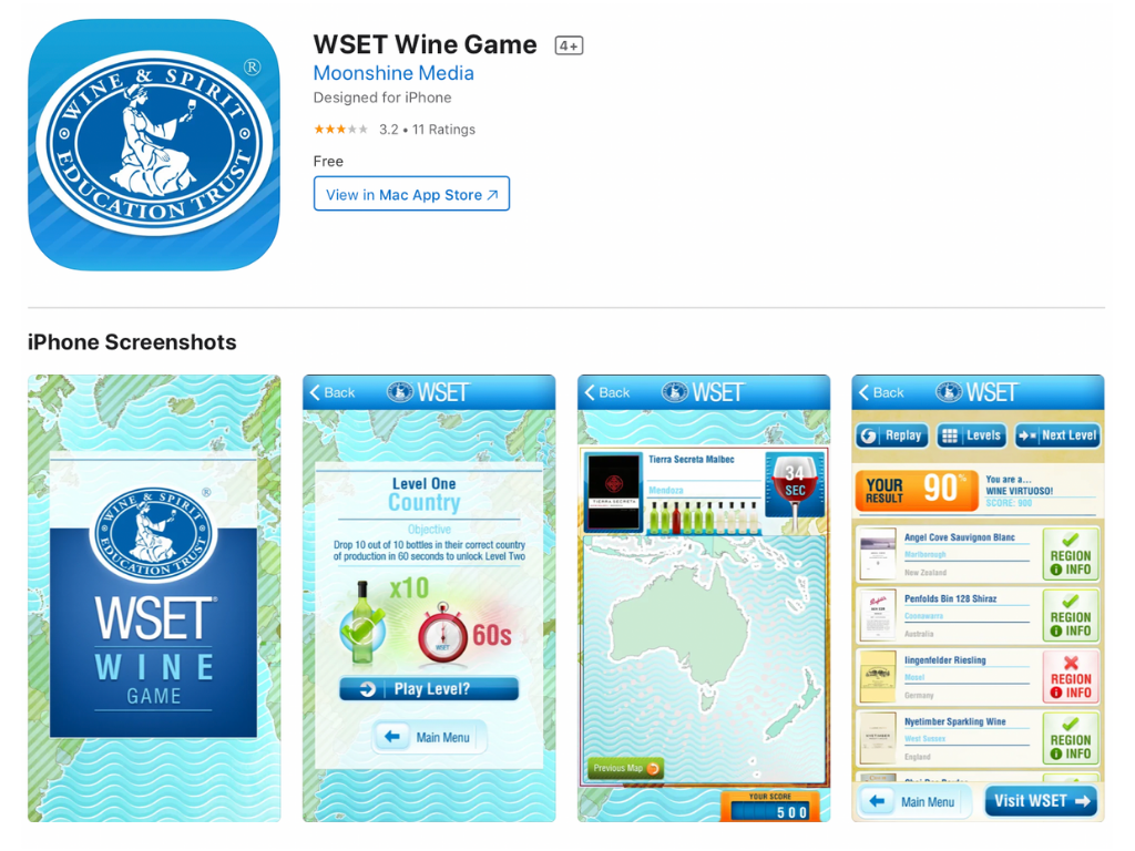 WSET wine game wine app