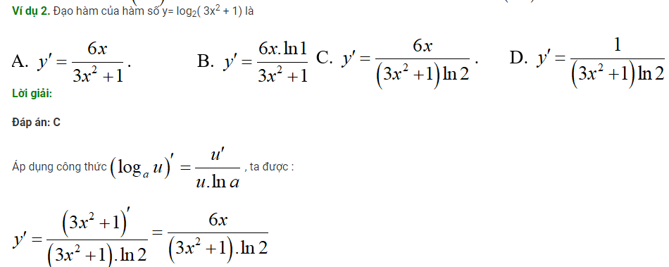 Bài tập hàm số logarit - tính đạo hàm của hàm số logarit
