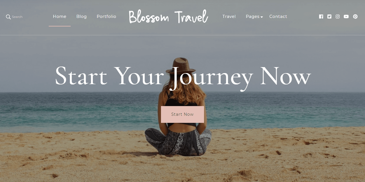 Exemplo de site com o tema Blossom Travel do WordPress 
