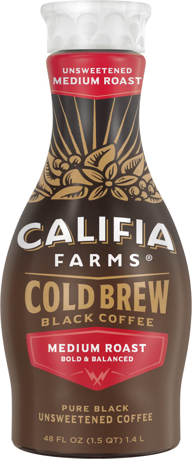 Califia Farms Pure Black Medium Roast Cold Brew Coffee drink, 48 Fl Oz 
