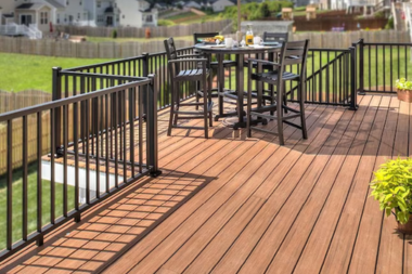 trex transcend tiki torch composite decking with railings and seating custom built