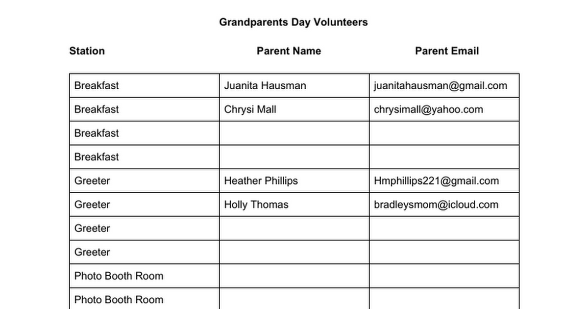 GParents Day Volunteers