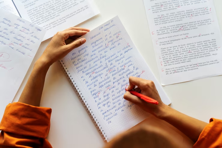 Focused adult reviewing grammar errors - a vital step in understanding UKiSET scores.