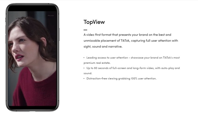 A screenshot of a TopView ad on TikTok.