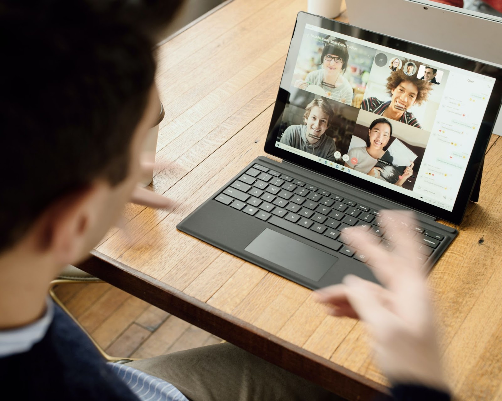 Work team having a video call