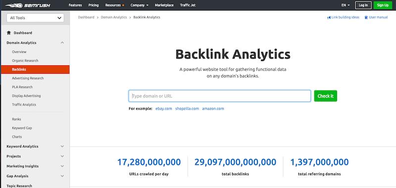 SEMrush Backlink Analytics cover page