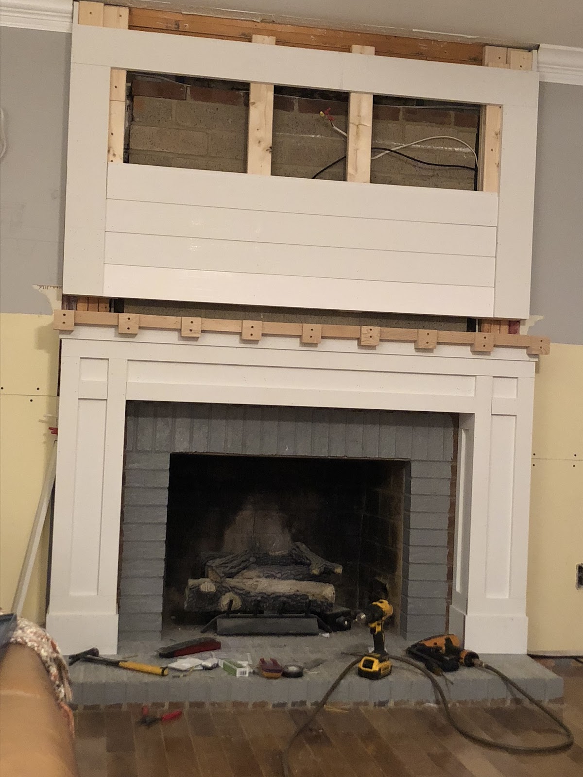 shiplap fireplace with TV