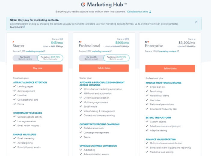 HubSpot pricing