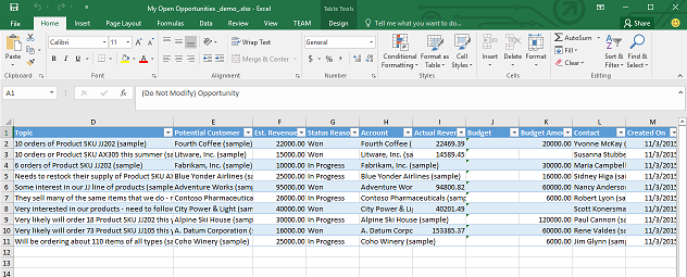 ms excel sheet with client sales lists