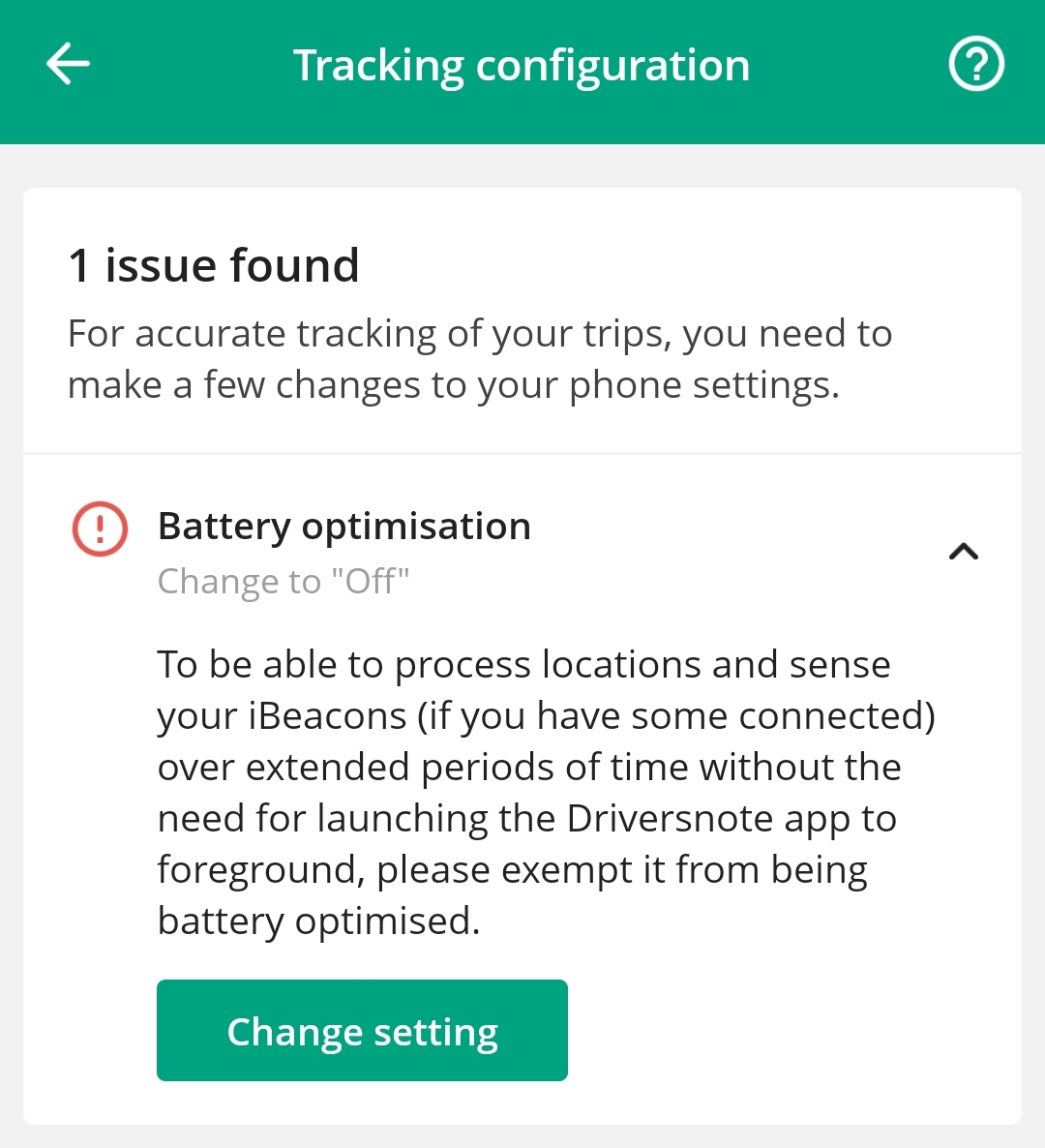 Battery optimisation red specific warning